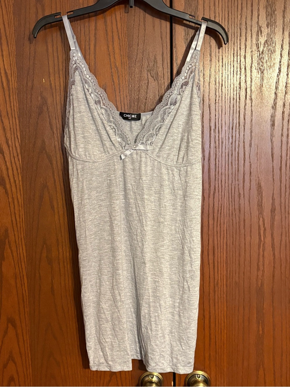 ChicMe XXL Light Heather Gray Lace-Trim Chemise, lingerie